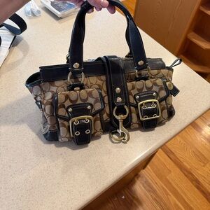 Coach Signature Brown and Black Satchel